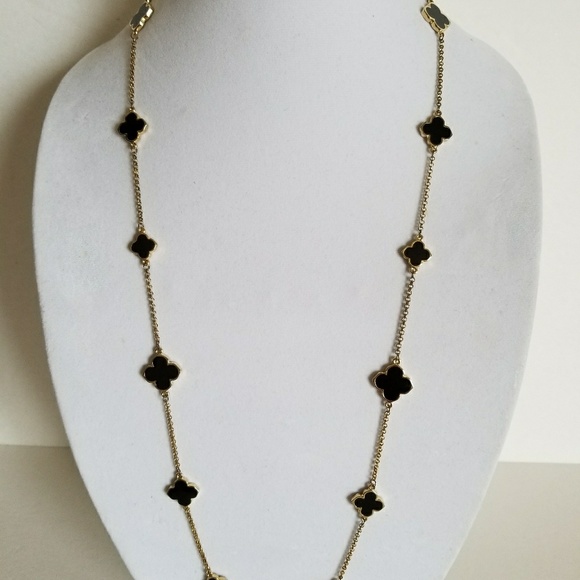 Brand new gold plated necklace,black enamel clover - Picture 3 of 8
